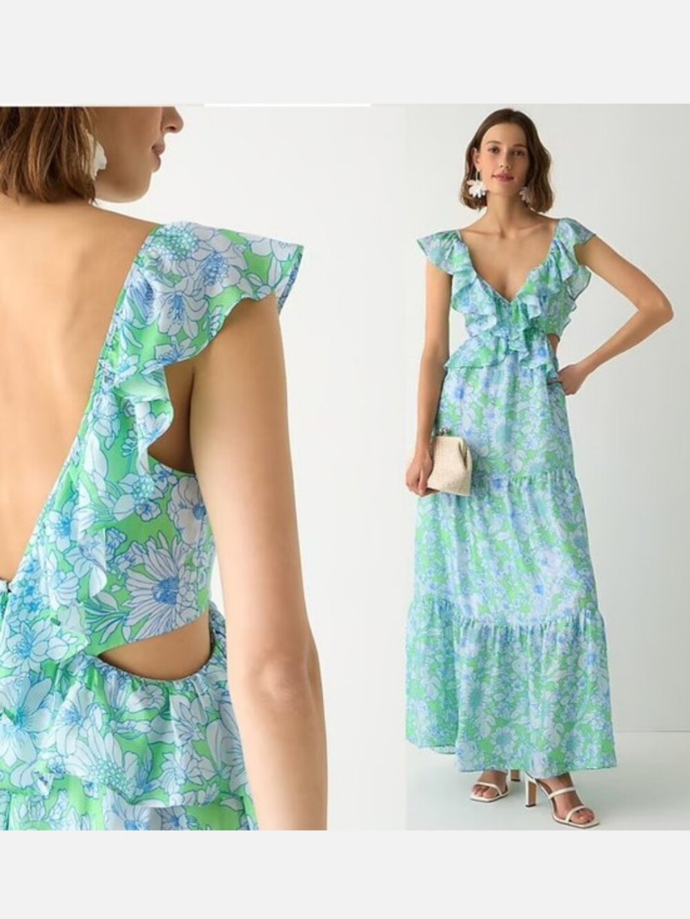J.Crew Collection Ruffle-Trim Cutout Maxi Dress Lime Floral14 luxury wedding